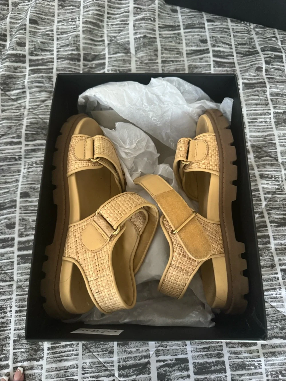 Coach Brynn Raffia Strap Sandals - Beige